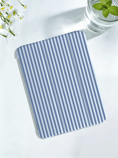 Blue Striped Protective Case, Suitable For IPad 10.2" (A16), 11" 11th Gen 2025, 9th/10th Gen, Air 4th 10.9", Galaxy Tab S6 Lite 10.4", Anti-Drop, Pencil Slot, Sleep/Wake Support, Romantic Gift