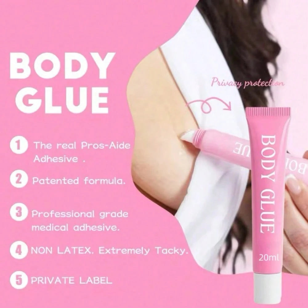 Body Adhesive Body Glue, Sweat & Water Resistant Outfit Fixing Glue, Stain‑Free Easy Clean With Soap & Water