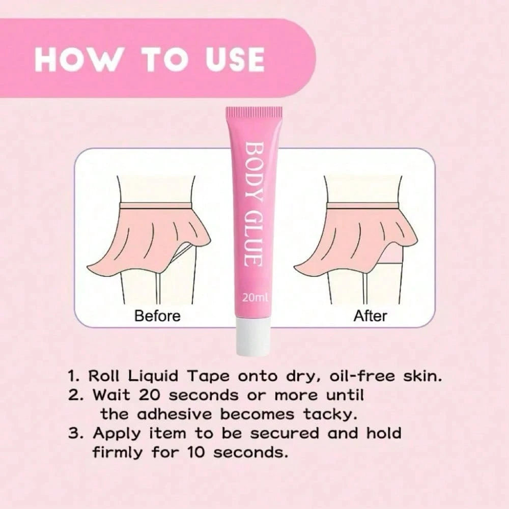 Body Adhesive Body Glue, Sweat & Water Resistant Outfit Fixing Glue, Stain‑Free Easy Clean With Soap & Water