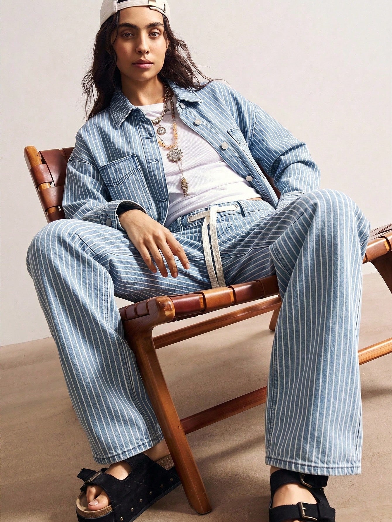 Bohemela BOHO Vacation Casual Woven Denim Striped Loose Women Pants