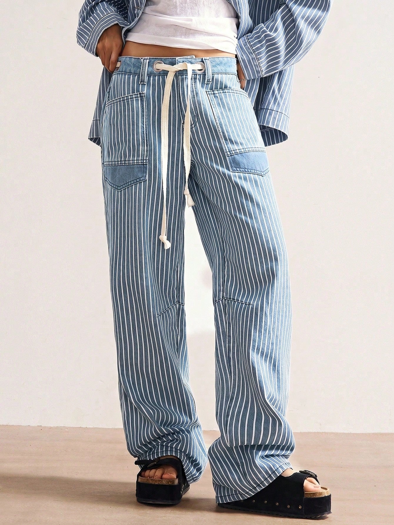 Bohemela BOHO Vacation Casual Woven Denim Striped Loose Women Pants