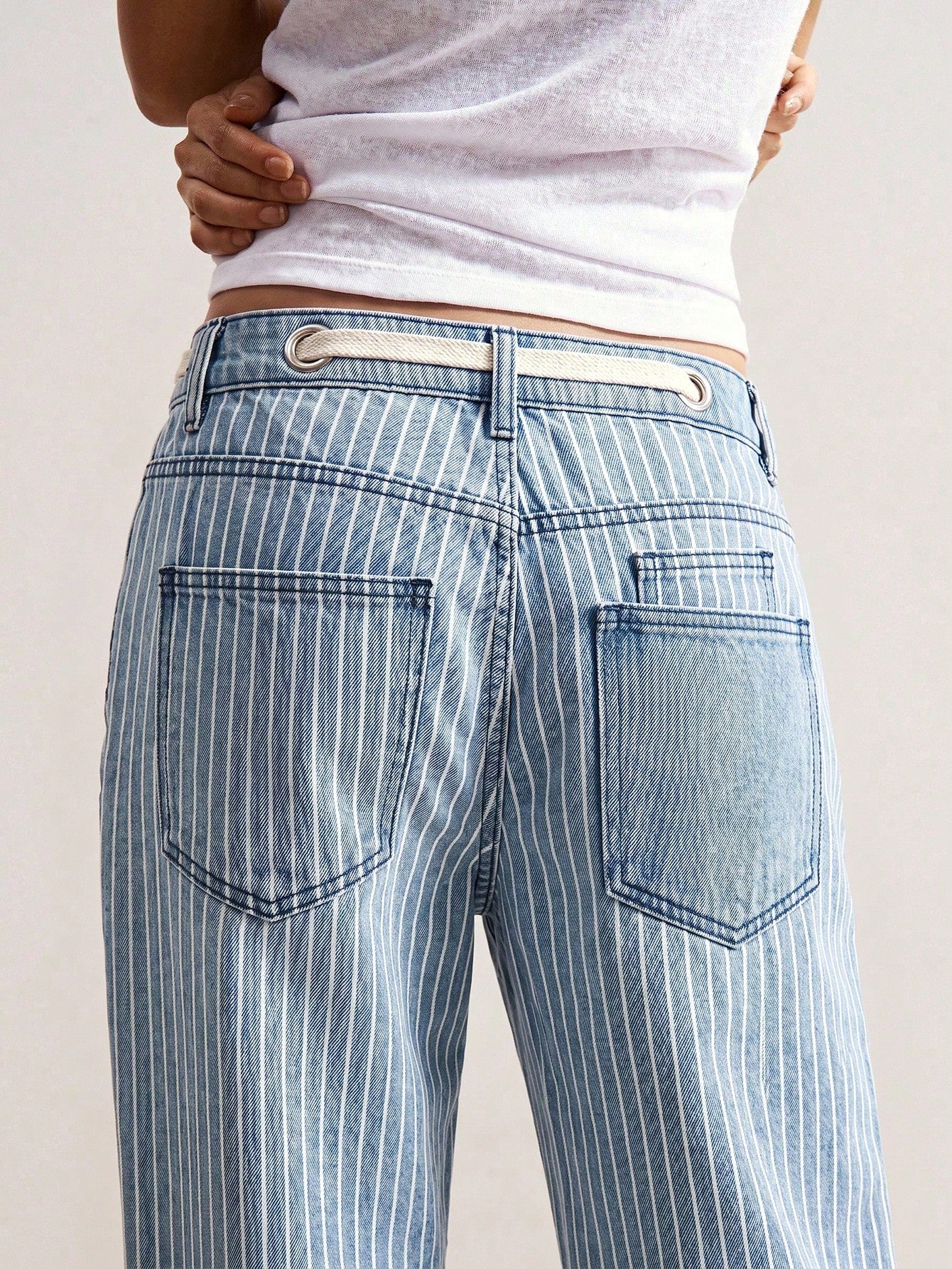 Bohemela BOHO Vacation Casual Woven Denim Striped Loose Women Pants