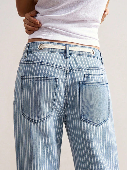 Bohemela BOHO Vacation Casual Woven Denim Striped Loose Women Pants