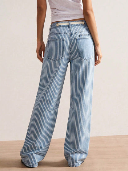 Bohemela BOHO Vacation Casual Woven Denim Striped Loose Women Pants