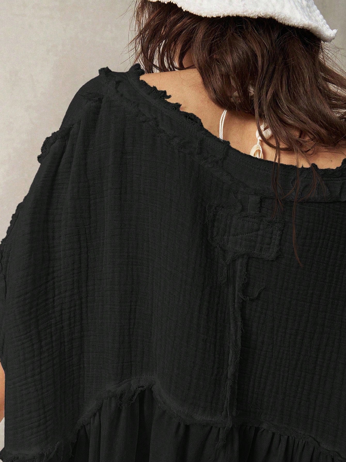 Bohemela Plus Size Women Casual Solid Color Batwing Sleeve Asymmetrical Hem Blouse,Vintage