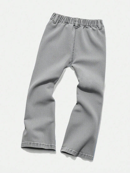 Bolty Young Boy Y2k Street Cool Letter Graffiti Print Elastic Skinny Grey Denim Stacked Flare Jeans,Summer,80s,Career Day,Back-To-School,Casual Fall