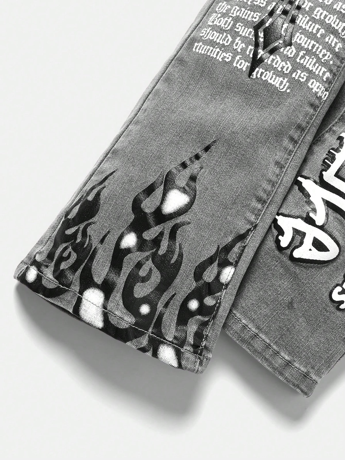 Bolty Young Boy Y2k Street Cool Letter Graffiti Print Elastic Skinny Grey Denim Stacked Flare Jeans,Summer,80s,Career Day,Back-To-School,Casual Fall