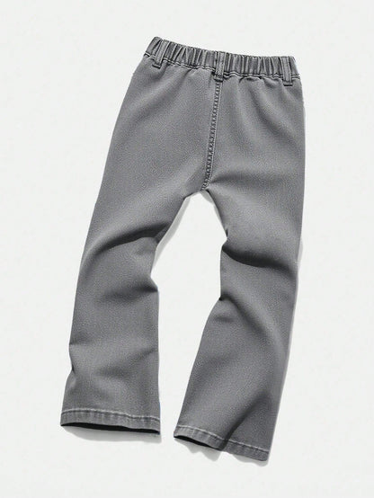 Bolty Young Boy Y2k Street Cool Letter Graffiti Print Elastic Skinny Grey Denim Stacked Flare Jeans,Summer,80s,Career Day,Back-To-School,Casual Fall