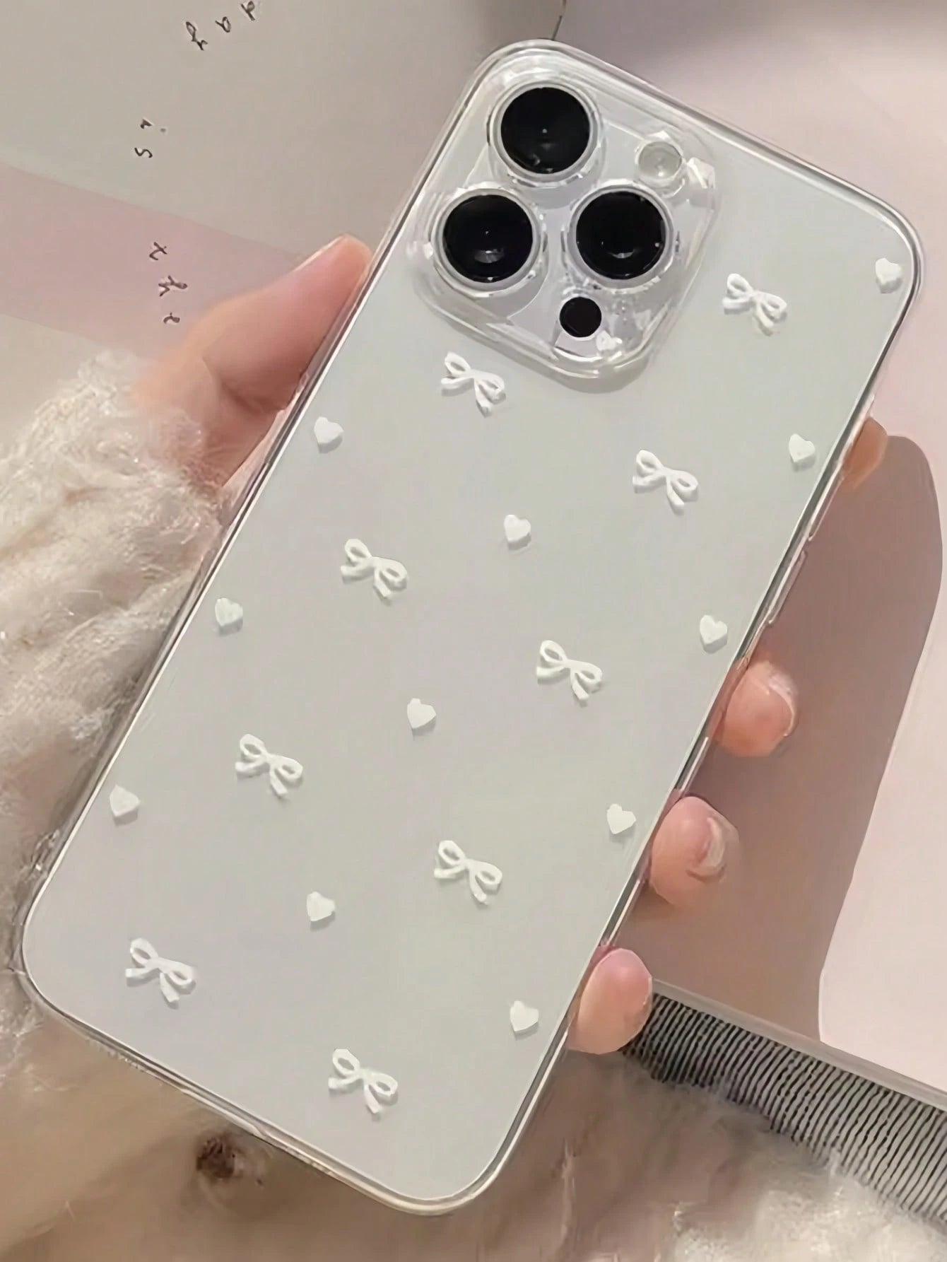 Bow-Knot Element Pink TPU Fashion Shockproof 1pc Pink Bow Pattern Transparent Full Coverage Shockproof TPU Phone Case Compatible With IPhone 16, 15, 14, 13, 12, 11 Pro Max, S24/23/22/21 Ultra, A55/54