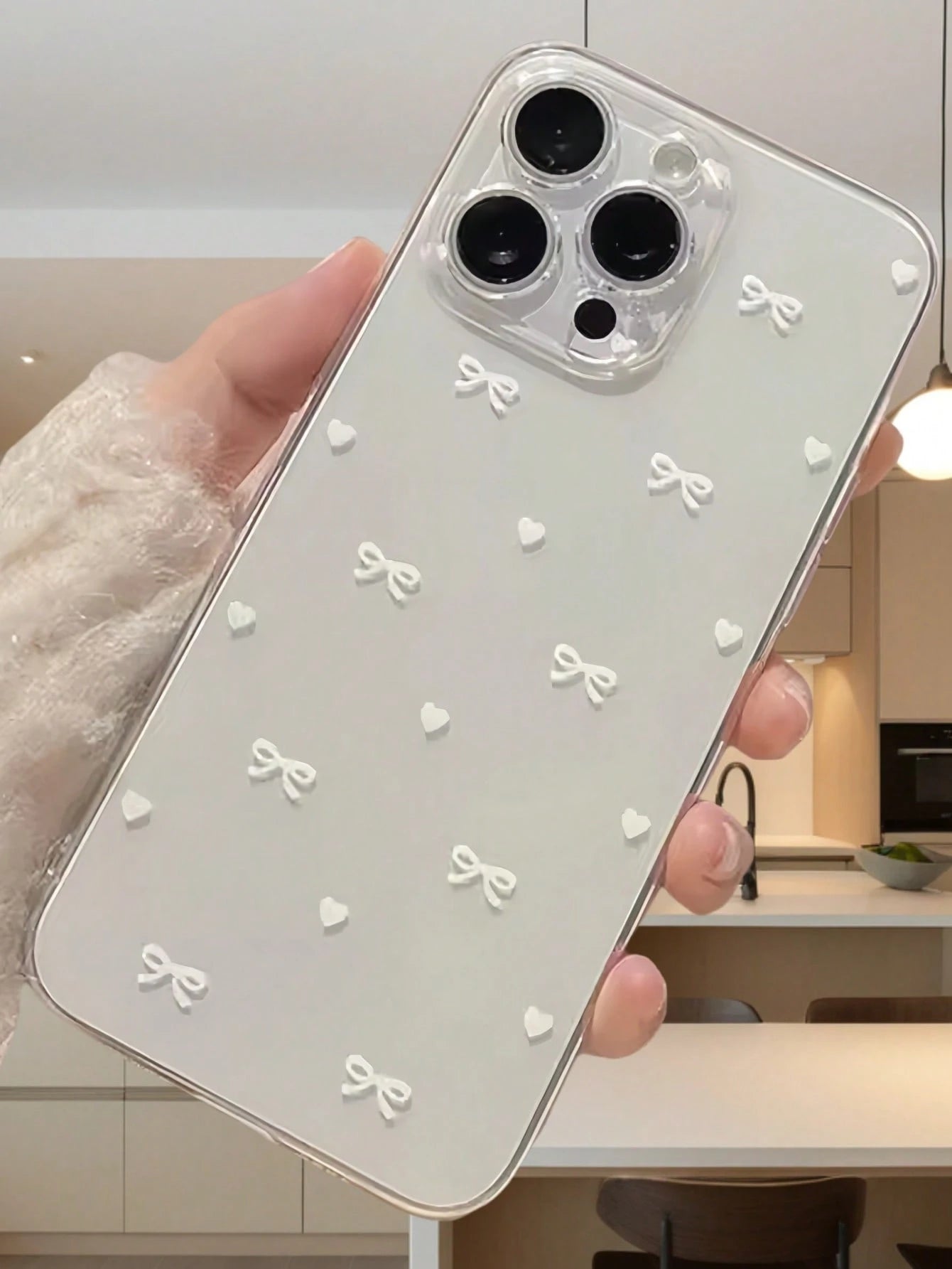 Bow-Knot Element Pink TPU Fashion Shockproof 1pc Pink Bow Pattern Transparent Full Coverage Shockproof TPU Phone Case Compatible With IPhone 16, 15, 14, 13, 12, 11 Pro Max, S24/23/22/21 Ultra, A55/54