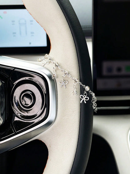 Bowknot Car Steering Wheel Decor Chain, Personalized Car Interior Accessory Pendant