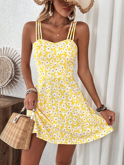 Breezaya Women's Brown And White Cami Dress Holiday Beach Holiday Vacation Outfit Summer Cottage Core
