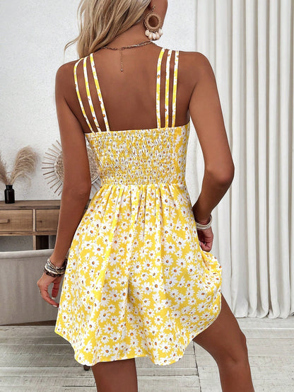 Breezaya Women's Brown And White Cami Dress Holiday Beach Holiday Vacation Outfit Summer Cottage Core