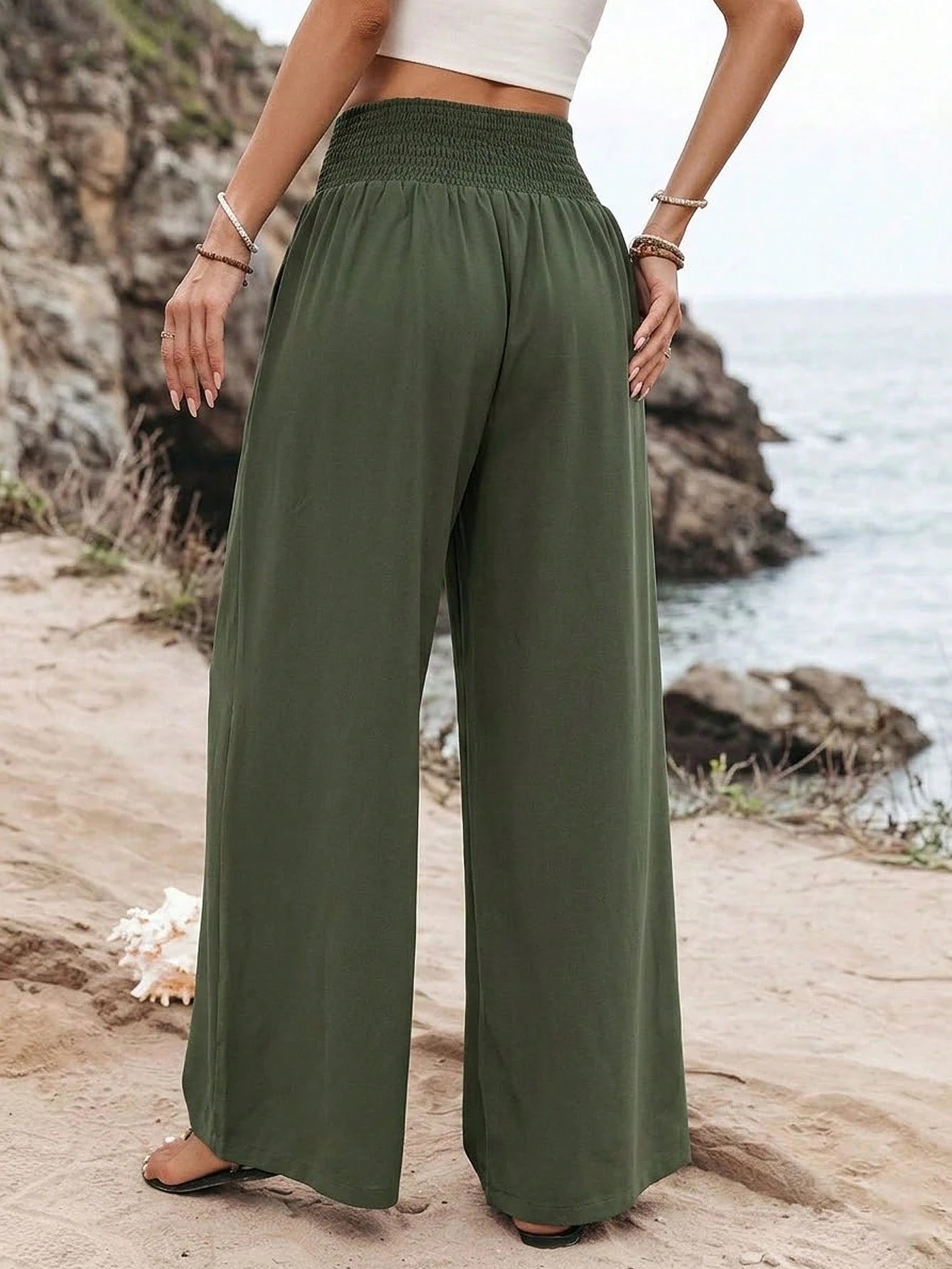 Breezaya Women's Elegant Casual Solid Color Summer Vacation Home Daily Wear Fashion Design Split Wide Leg Pants