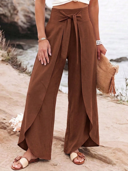 Breezaya Women's Elegant Casual Solid Color Summer Vacation Home Daily Wear Fashion Design Split Wide Leg Pants