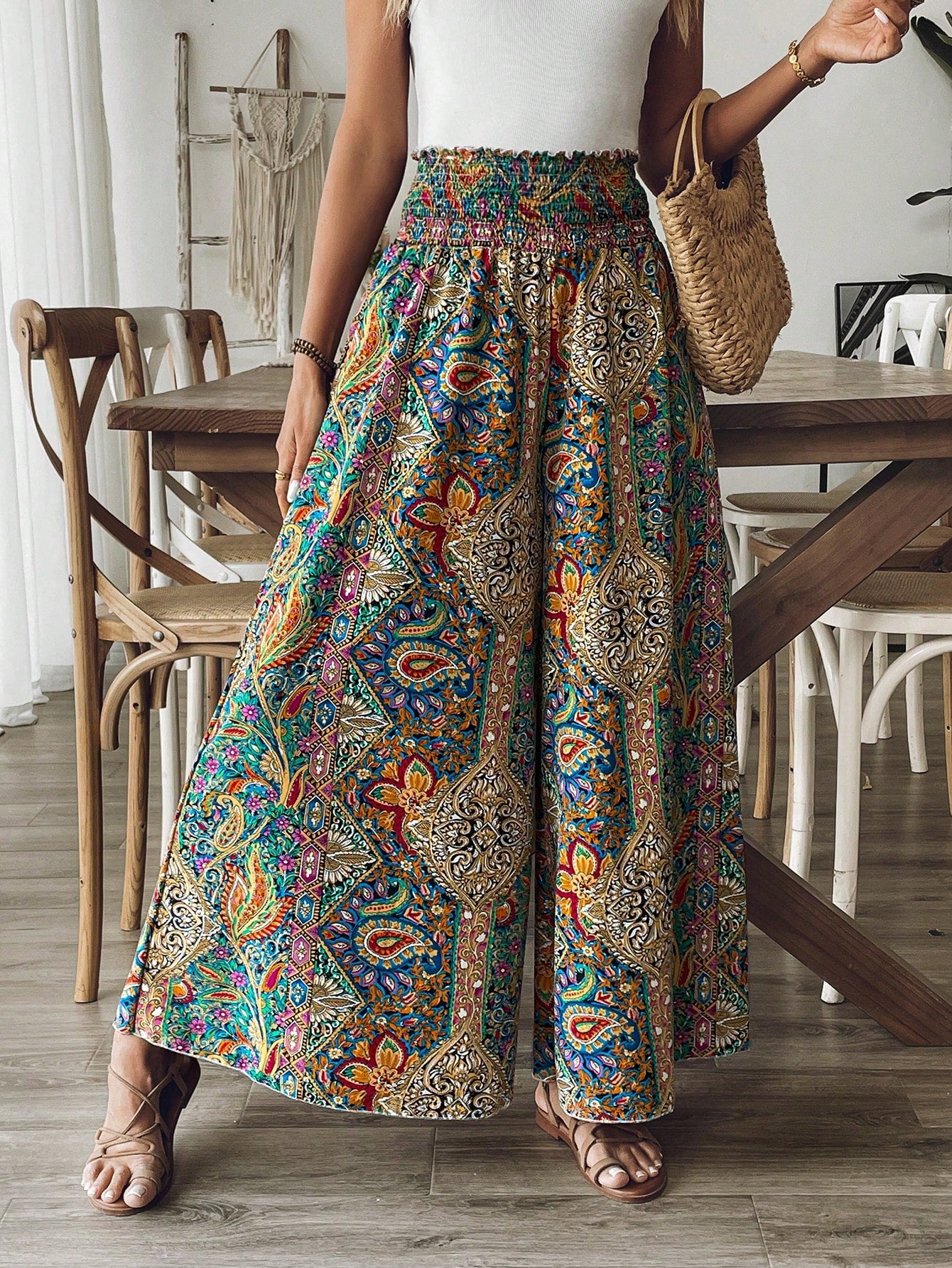 Breezaya Women's Paisley Print High-Waist Wide-Leg Vacation Pants Fall Cloth For Women