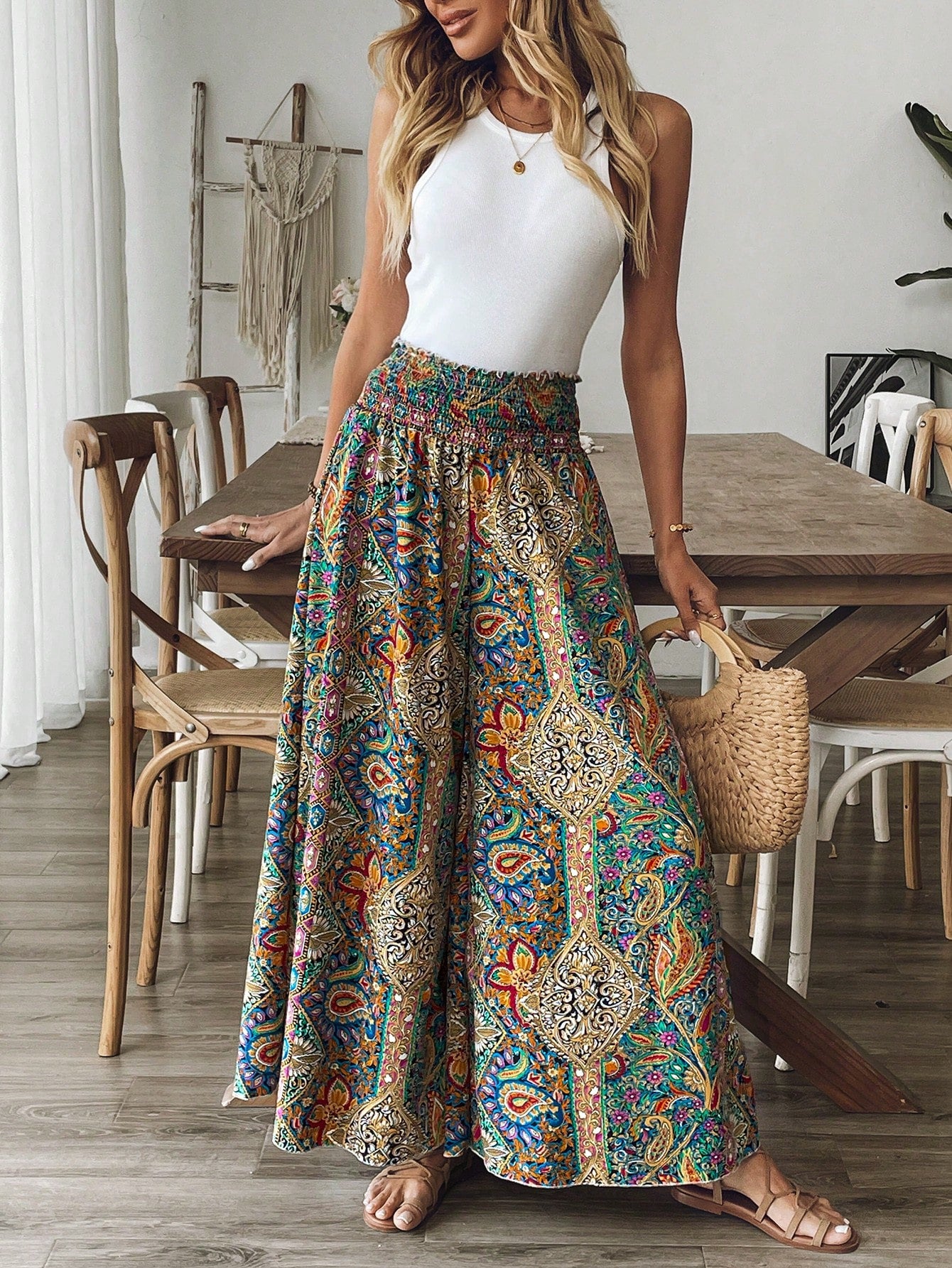 Breezaya Women's Paisley Print High-Waist Wide-Leg Vacation Pants Fall Cloth For Women