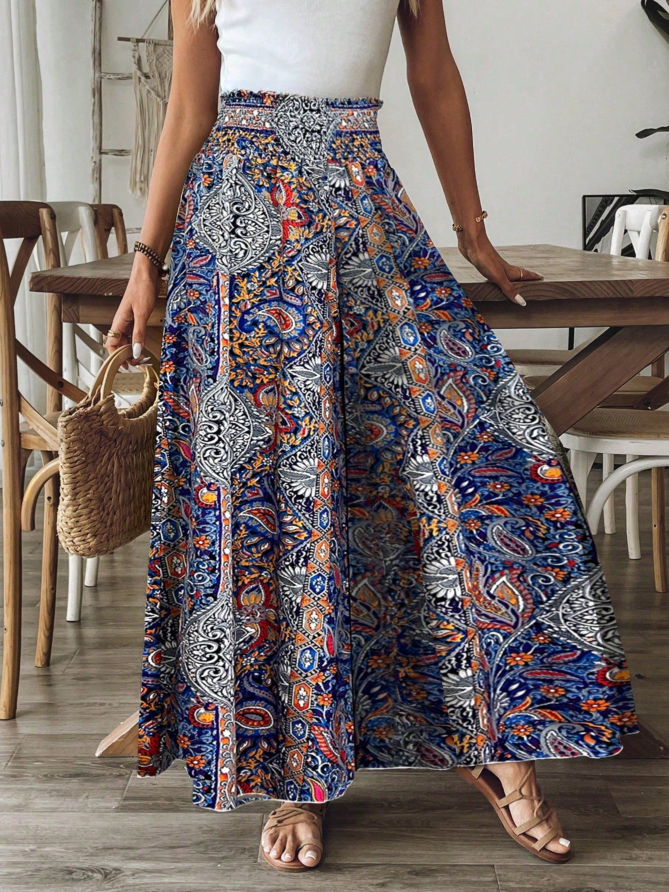 Breezaya Women's Paisley Print High-Waist Wide-Leg Vacation Pants Fall Cloth For Women