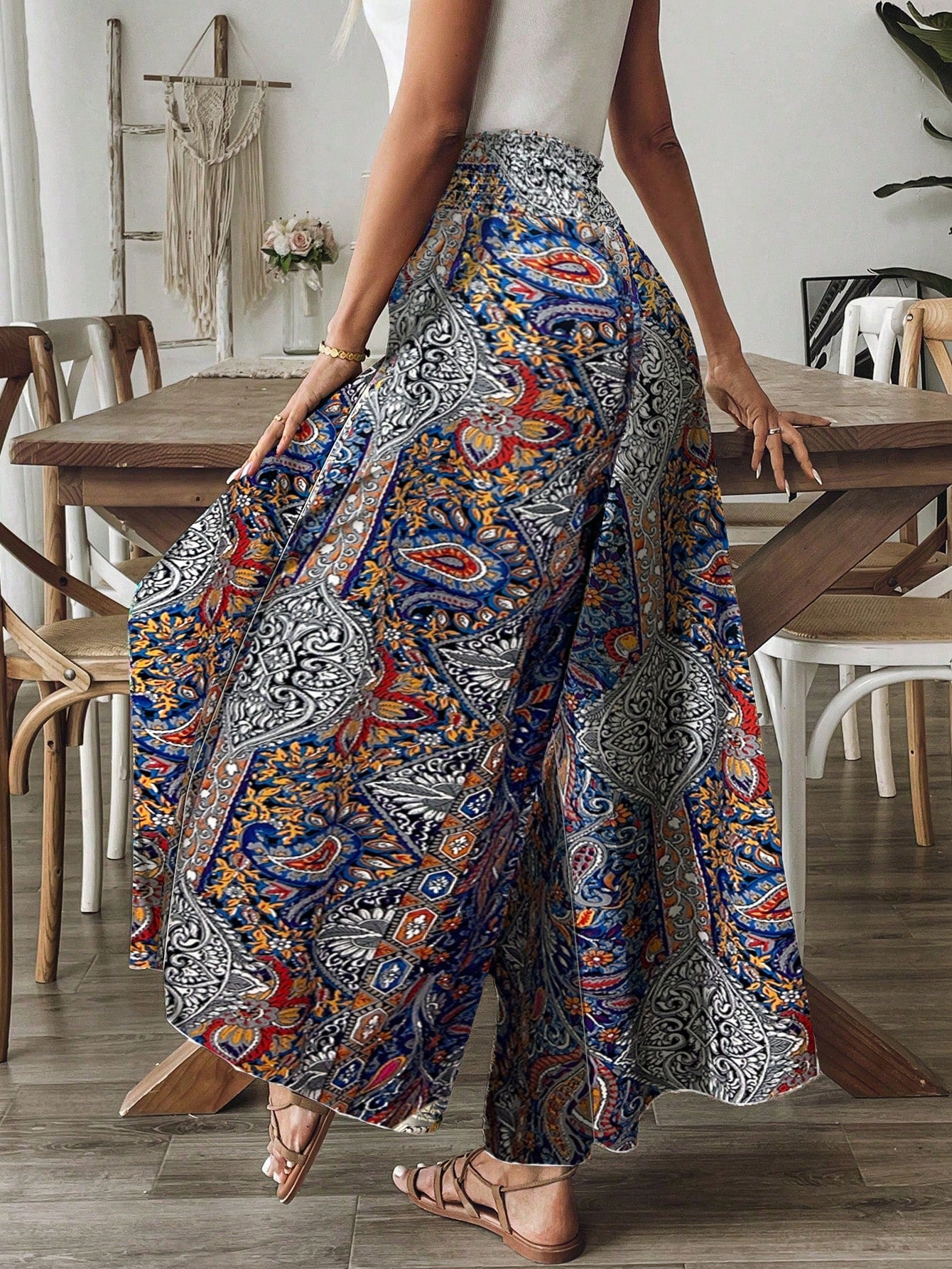 Breezaya Women's Paisley Print High-Waist Wide-Leg Vacation Pants Fall Cloth For Women
