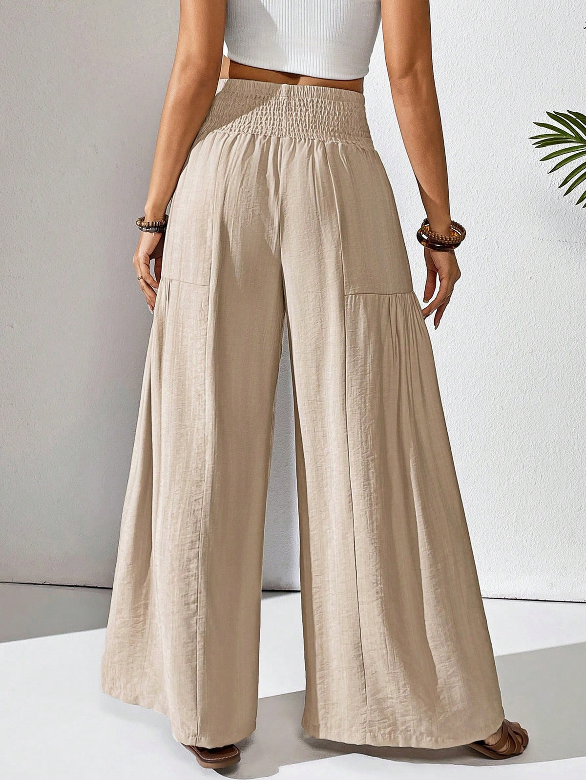 Breezaya Women's Solid Color Drawstring Pocket Simple Casual Wide Leg Loose Pants Fall Cloth For Women
