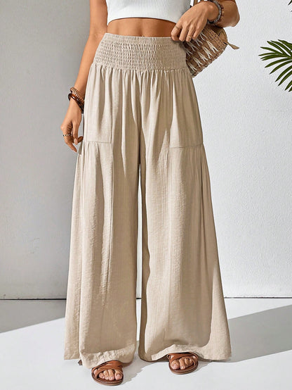 Breezaya Women's Solid Color Drawstring Pocket Simple Casual Wide Leg Loose Pants Fall Cloth For Women