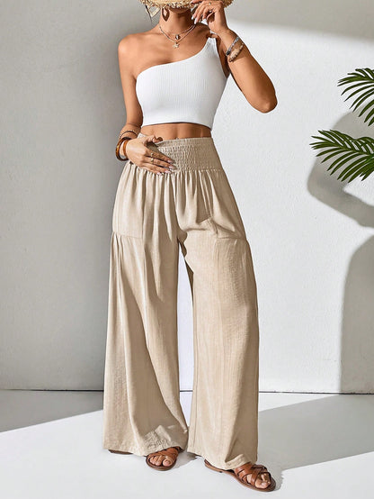 Breezaya Women's Solid Color Drawstring Pocket Simple Casual Wide Leg Loose Pants Fall Cloth For Women