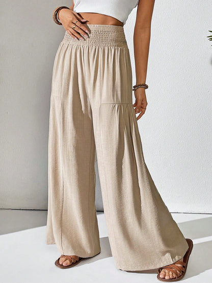 Breezaya Women's Solid Color Drawstring Pocket Simple Casual Wide Leg Loose Pants Fall Cloth For Women