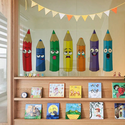 BRUP 1/3sheets Cute Colorful Pencil Wall Decals, Cartoon Pencil With Heart Stickers, Removable Kids Room Classroom Decor For Back To School Learning Corner