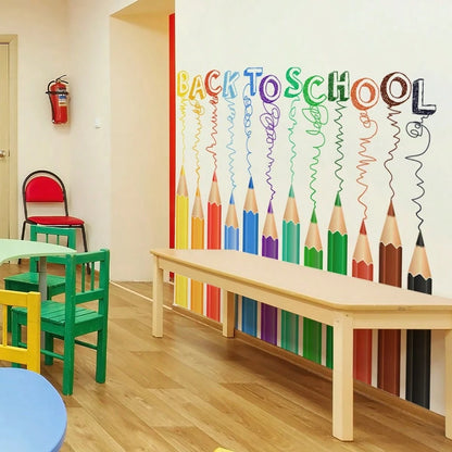 BRUP 1/3sheets Cute Colorful Pencil Wall Decals, Cartoon Pencil With Heart Stickers, Removable Kids Room Classroom Decor For Back To School Learning Corner