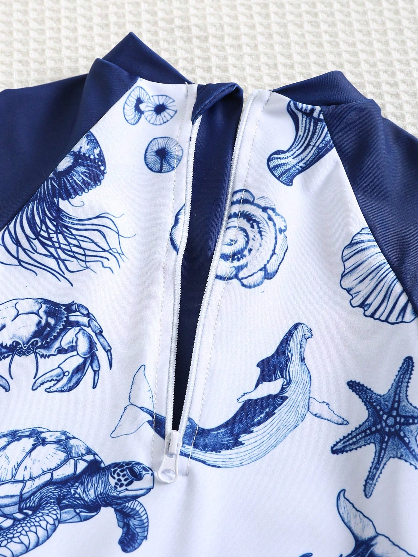 Bubblio Baby Boy/Girl White Cute Ocean Shell Print Long Sleeve Rash Guard Swimsuit,Colorblock Sun Protection Summer Beach Vacation Holiday Pool Surfing Suit