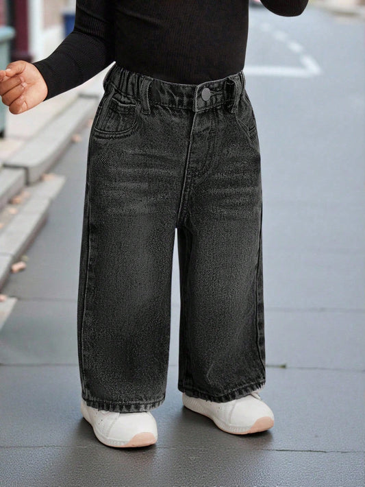 Bubblio Baby Girl Vintage Blue Loose Straight Jeans