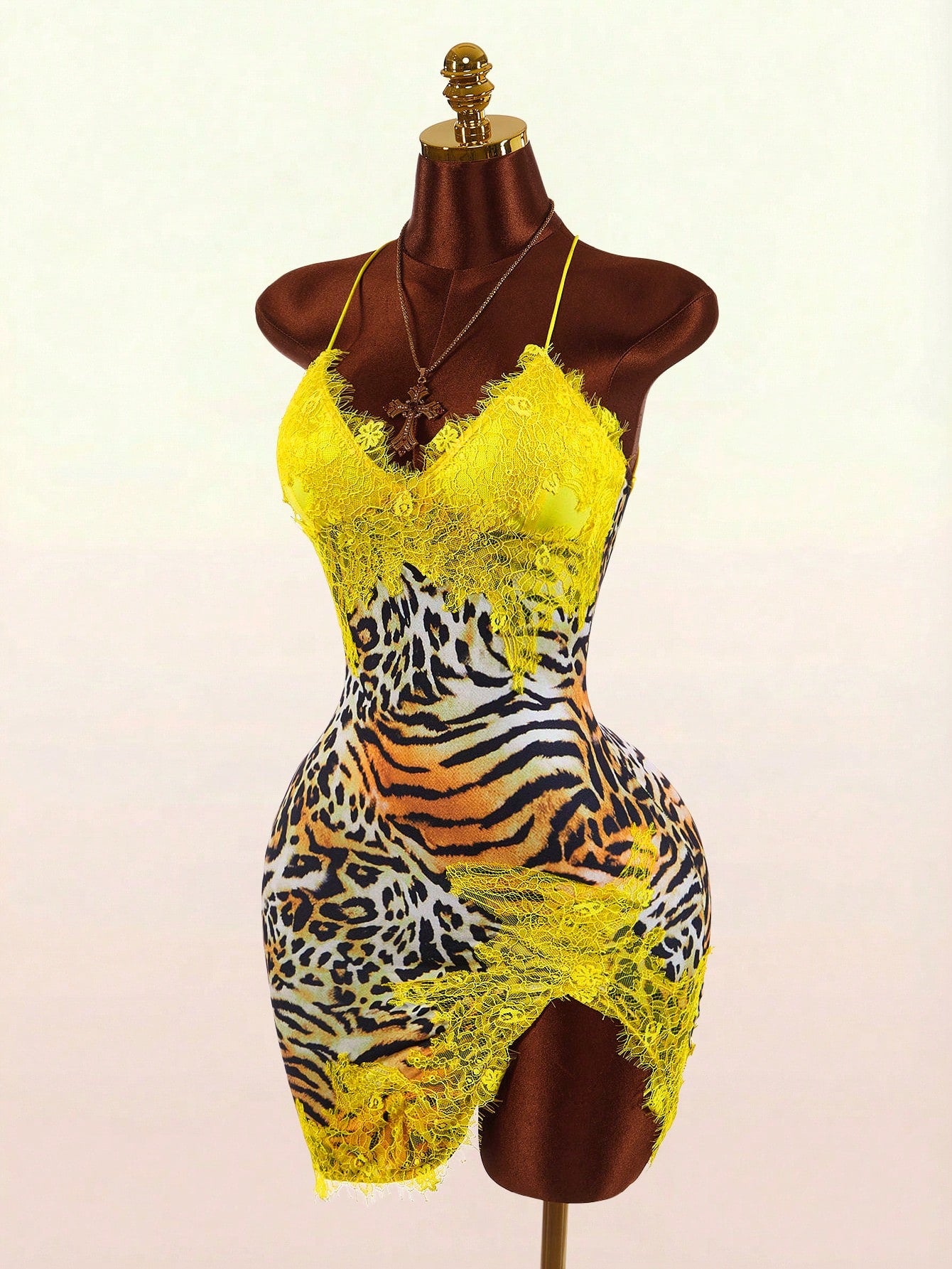 Bumpella Women's Fashion Sexy Contrast Color Lace Patchwork Animal Print Backless Mini Dress,Dresses For Women Summer