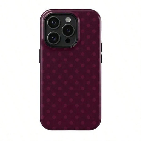 Burgundy Polka Dot Phone Case For IPhone 17 ProMax 16Promax Pro Plus 15 14 13 12 & 25 Ultra Plus 24 23 22 Double Layer Protective Cover Stylish Shock
