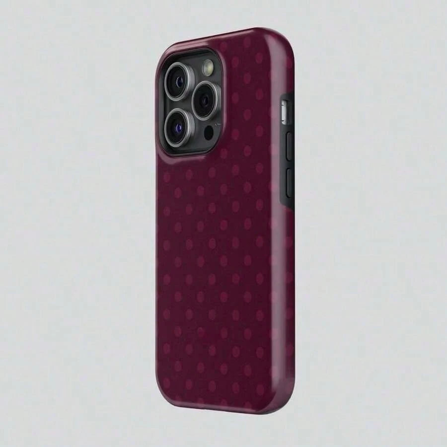 Burgundy Polka Dot Phone Case For IPhone 17 ProMax 16Promax Pro Plus 15 14 13 12 & 25 Ultra Plus 24 23 22 Double Layer Protective Cover Stylish Shock
