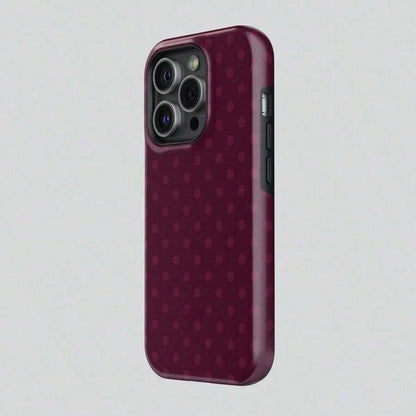 Burgundy Polka Dot Phone Case For IPhone 17 ProMax 16Promax Pro Plus 15 14 13 12 & 25 Ultra Plus 24 23 22 Double Layer Protective Cover Stylish Shock