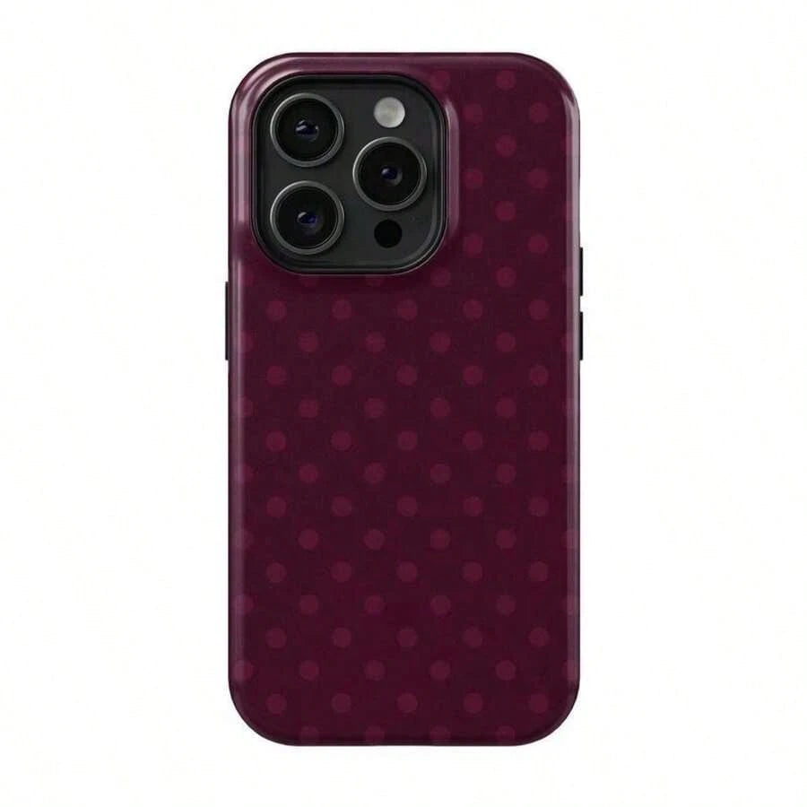 Burgundy Polka Dot Phone Case For IPhone 17 ProMax 16Promax Pro Plus 15 14 13 12 & 25 Ultra Plus 24 23 22 Double Layer Protective Cover Stylish Shock