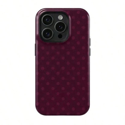Burgundy Polka Dot Phone Case For IPhone 17 ProMax 16Promax Pro Plus 15 14 13 12 & 25 Ultra Plus 24 23 22 Double Layer Protective Cover Stylish Shock