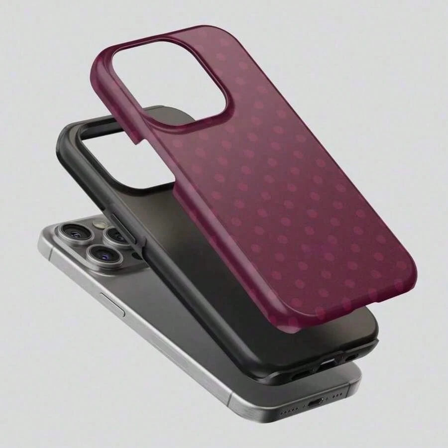 Burgundy Polka Dot Phone Case For IPhone 17 ProMax 16Promax Pro Plus 15 14 13 12 & 25 Ultra Plus 24 23 22 Double Layer Protective Cover Stylish Shock
