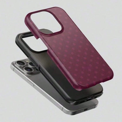 Burgundy Polka Dot Phone Case For IPhone 17 ProMax 16Promax Pro Plus 15 14 13 12 & 25 Ultra Plus 24 23 22 Double Layer Protective Cover Stylish Shock