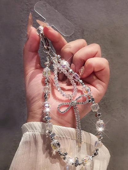 Butterfly Decor Phone Lanyard For Women, Delicate Crystal Pendant Wrist Short Beaded Accessory, Outdoor Travel Shopping Anti-Lost Phone Strap, Fashionable Phone Case Hanging Rope
