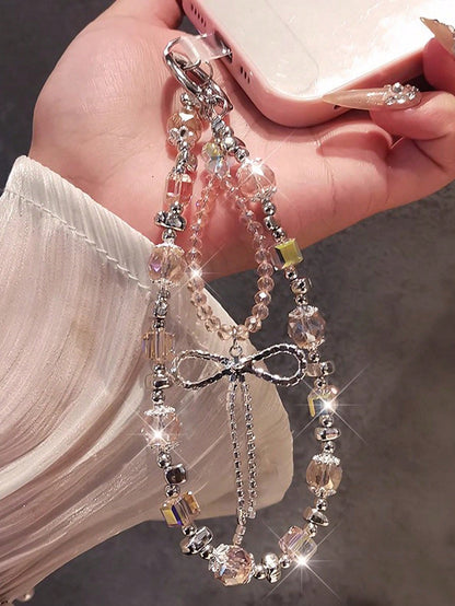 Butterfly Decor Phone Lanyard For Women, Delicate Crystal Pendant Wrist Short Beaded Accessory, Outdoor Travel Shopping Anti-Lost Phone Strap, Fashionable Phone Case Hanging Rope