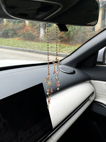 Butterfly & Flower Tassel Car Pendant, Creative Car Rearview Mirror Hanging Decor, Car Interior Accessories