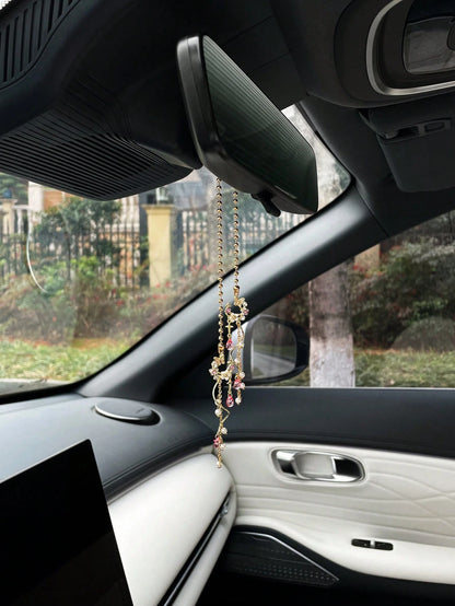 Butterfly & Flower Tassel Car Pendant, Creative Car Rearview Mirror Hanging Decor, Car Interior Accessories