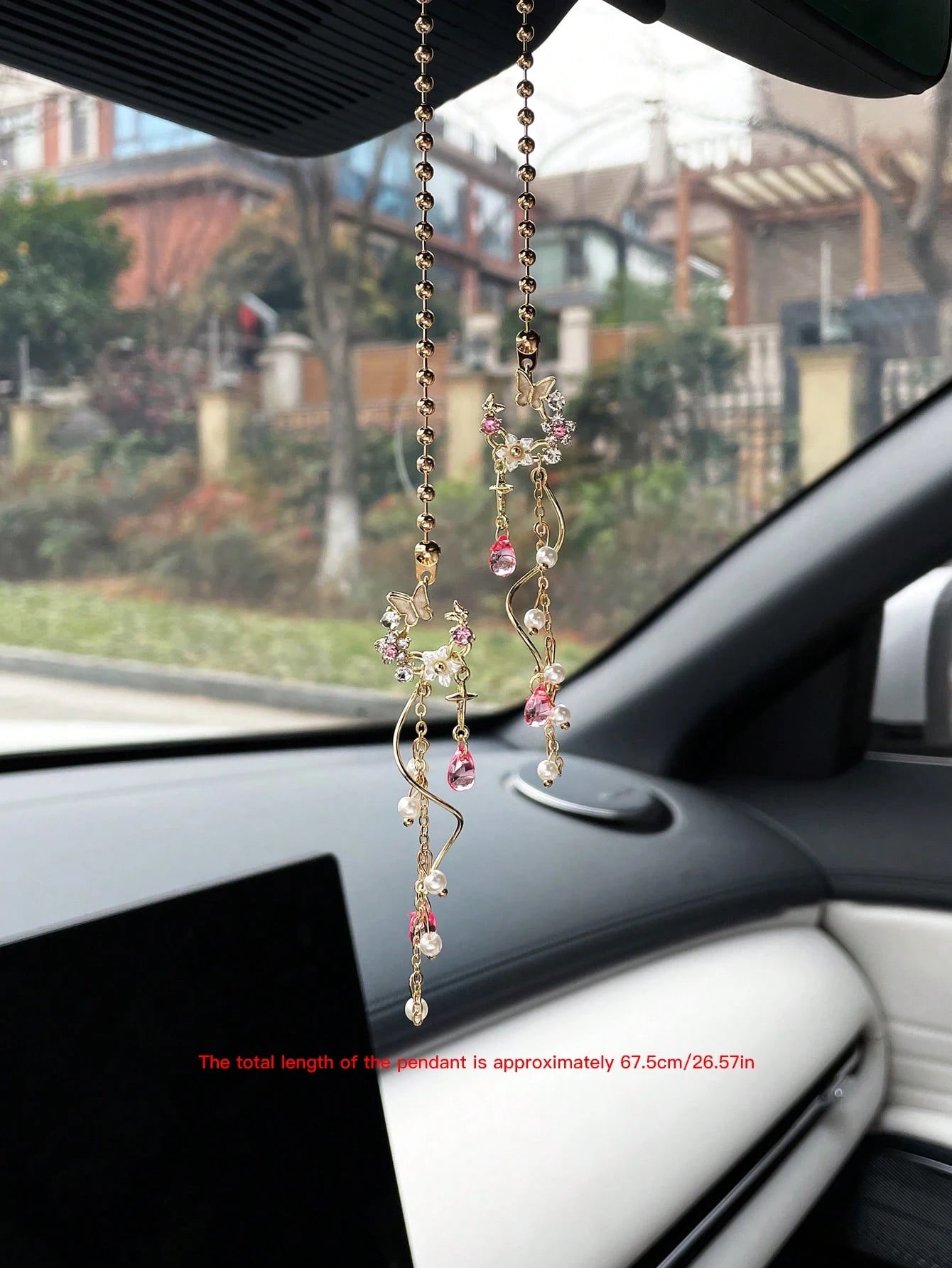 Butterfly & Flower Tassel Car Pendant, Creative Car Rearview Mirror Hanging Decor, Car Interior Accessories