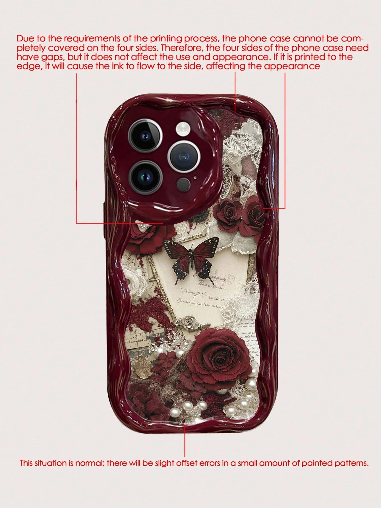 Butterfly Painted Flat Printing Wine Red Painted Cream Texture Painted Soft Shell Suitable For IP17/IP17PROMAX/Iphone16//Iphone16pro/Iphone16promax/Iphone15/ XR/7p8p/P12promax/P13promax/P14PROMAX/P1