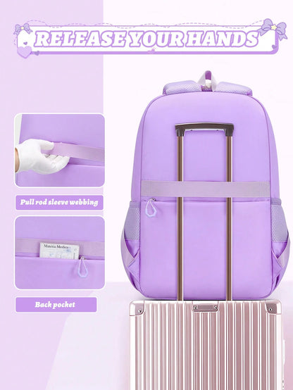 BXboat 3PCS Bow Girl School Backpack Set With Handbag & Storage Bag, Lightweight Multi-Pocket Student Bookbag, Fits 15.6 Inch Laptop, Travel Backpack, Back To School Essential, Ideal Birthday Gift