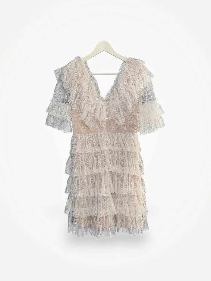 By Malina Sky V- Frill Mini Lace-klänning NWT