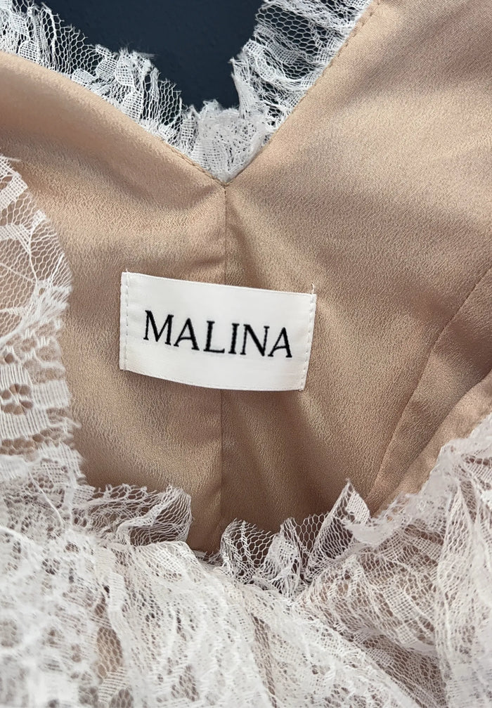 By Malina Sky V- Frill Mini Lace-klänning NWT