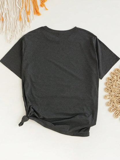 Calvaya Plus Size Simple Printed Crew Neck Short Sleeve T-Shirt Women Graphic Tee Top For Summer
