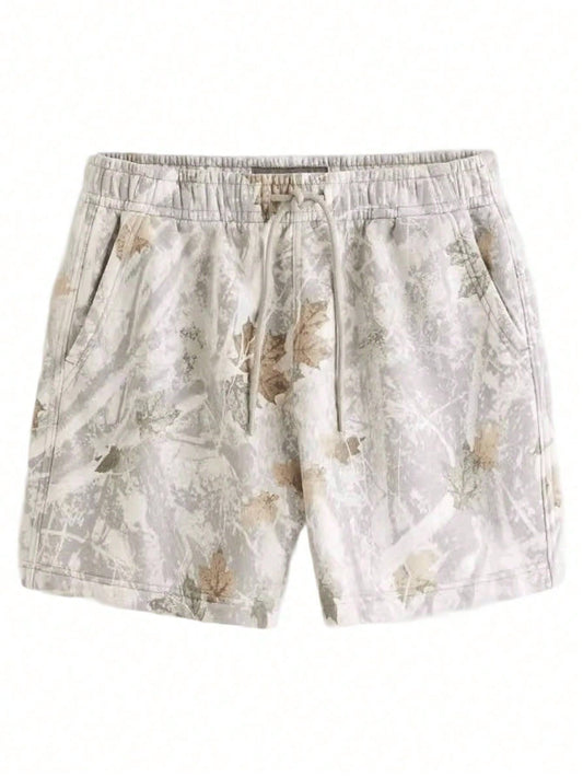 Camo Maple Leaf Print Shorts Women Comfy Casual Summer Drawstring Lounge Shorts